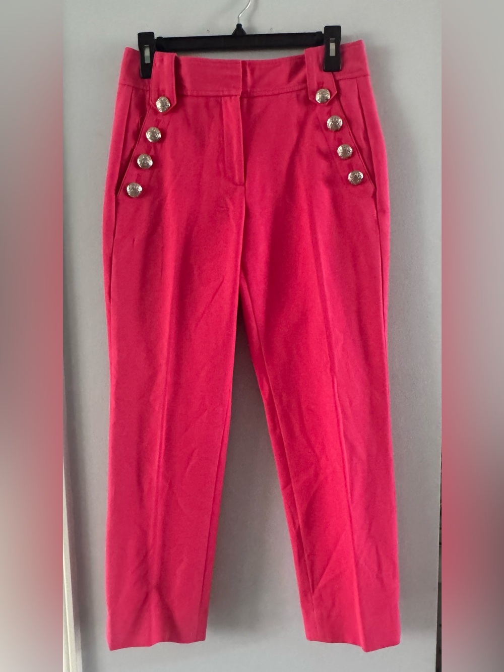 White House Black Market Size 4 Salmon Pink Silver Button Ankle Pants
